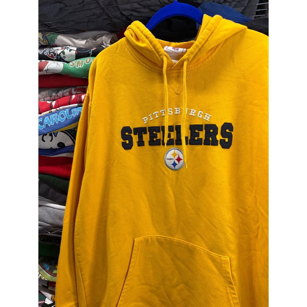 NFL Pittsburgh Steelers Hoodie Yellow Gold Embroidered Logo Sweatshirt Mens XL